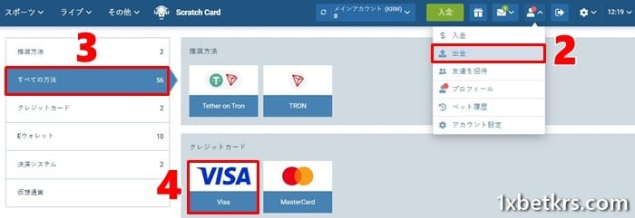 お金の引き出しとビザの方法を選択します